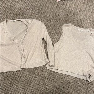 Knit Two Piece Sweater Set in Tan